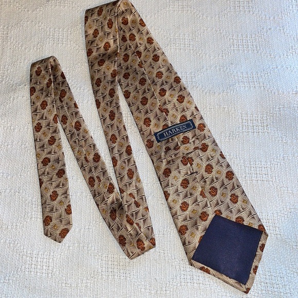 Harken Tie Men Regular Gold Pattern 100% Silk Dress - Picture 8 of 12